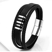 Pulsera De Cuero Y Acero -inoxidable ROMEO 21 CM. Negra