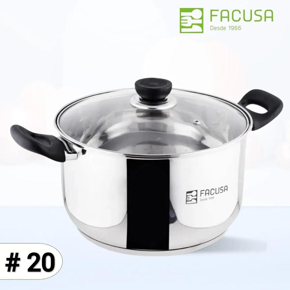 Olla de Acero Inoxidable Facusa 20 Cm -Tapa de Vidrio