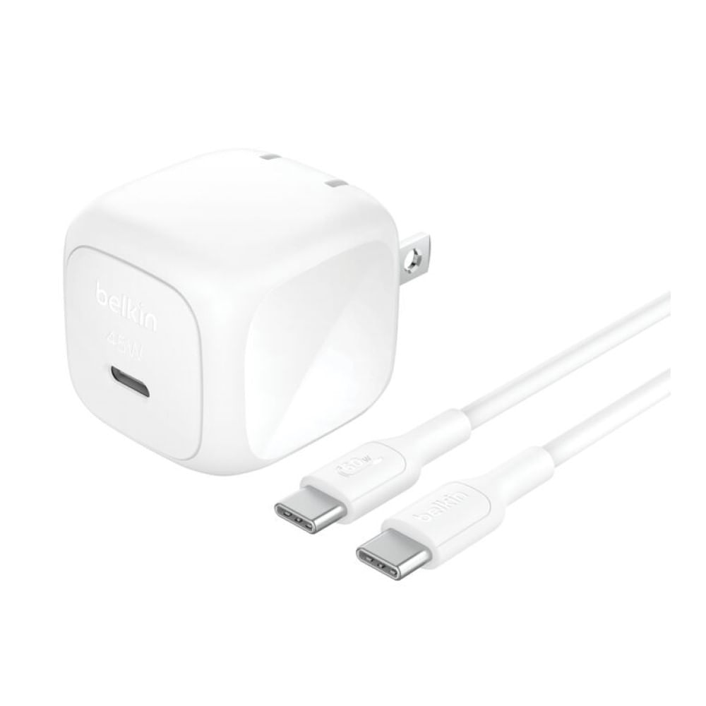 BELKIN Cargador de Pared Portátil USB-C 45W Boostcharge Y Cable - WCA013DQ1MWH-B6