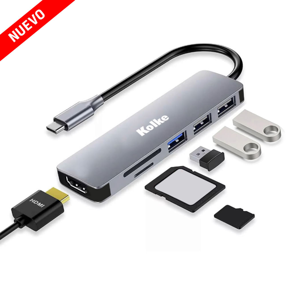 HUB USB C KOLKE 6 en 1 con Puertos HDMI USB 3.0 SD y Micro SD