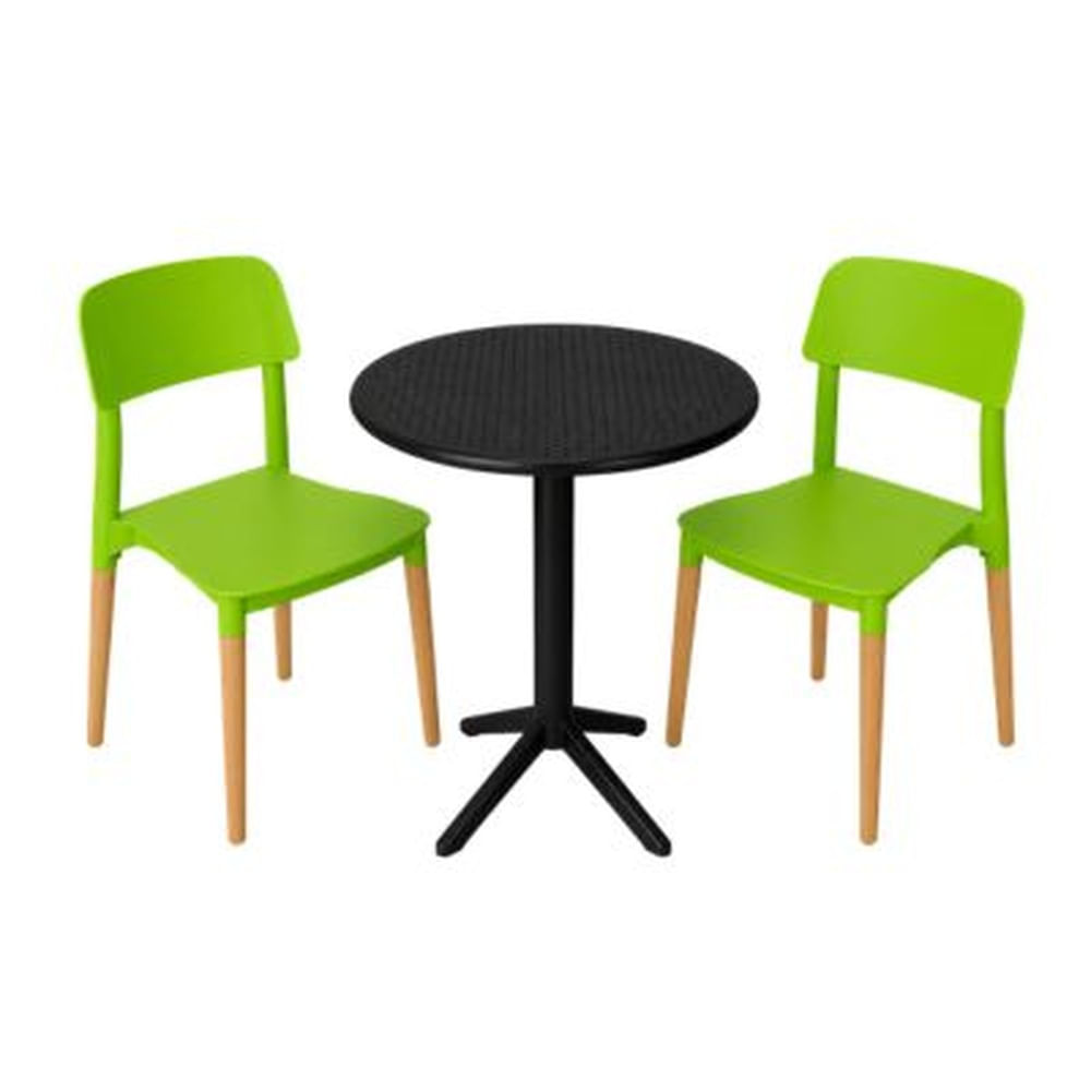 Pack  de Comedor / Mesa TURIN NEGRO + 2 sillas VERONA VERDE