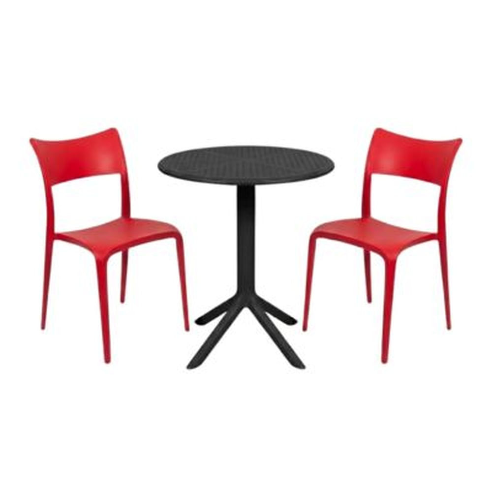 Pack  de Comedor / Mesa TURIN NEGRO + 2 sillas BRUSELA ROJO