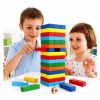 Juego De Bloques De Madera Tipo Jenga 54 Piezas Con Dados Educativo Multicolor