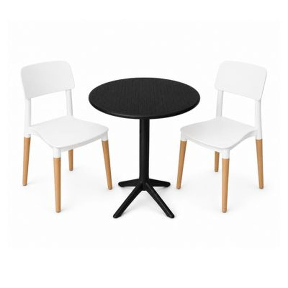 Pack  de Comedor / Mesa TURIN NEGRO + 2 sillas VERONA BLANCO