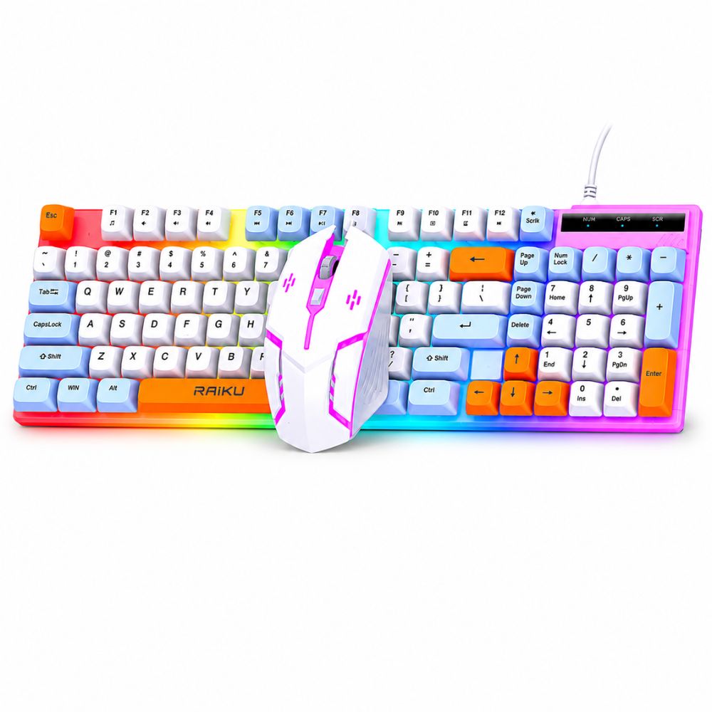Kit Teclado y Mouse RGB Combo Gamer Blanco RAIKU T28 2 en 1 Para PC Laptop