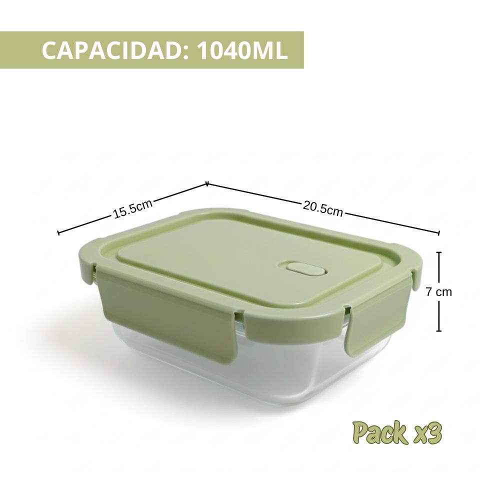 Taper De Vidrio 1040ml Hermético y Práctico 3 Unidades Verde - Promart