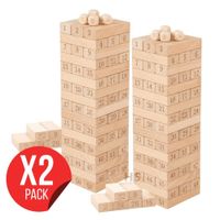Pack X2 Juego De Bloques Tipo Jenga De Madera Numerado 54 Piezas Con Dados Educativo