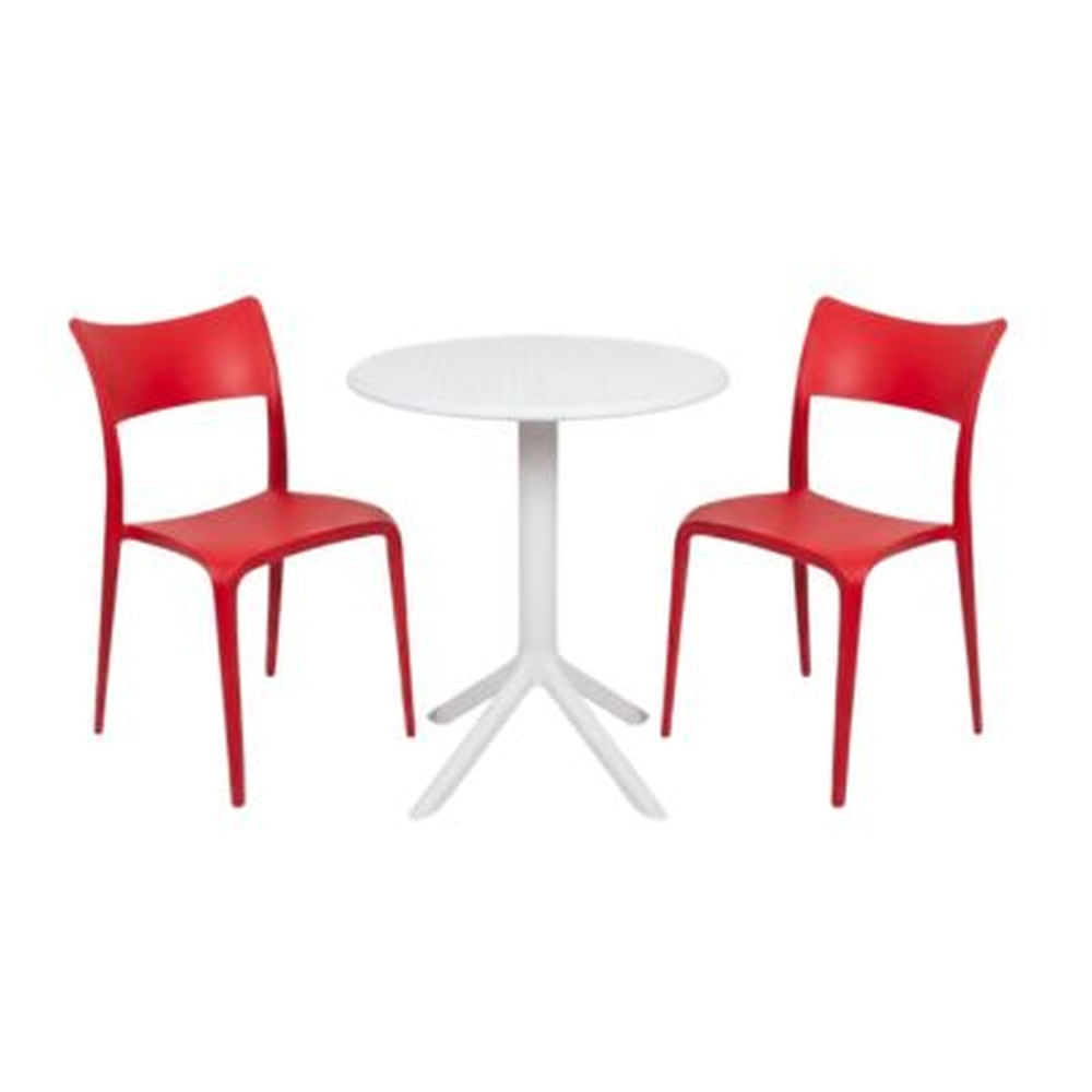 Pack  de Comedor / Mesa TURIN BLANCO + 2 sillas BRUSELA ROJO