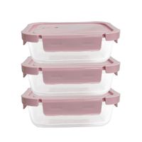 Taper De Vidrio 1040ml Hermético y Práctico 3 Unidades Rosa