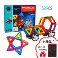 Bloques Magnéticos 58 Piezas Juego De Construcción Educativo Con Ruedas + Tablet LCD Regalo
