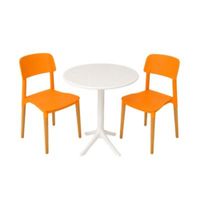 Pack  de Comedor / Mesa TURIN BLANCO + 2 sillas VERONA NARANJA