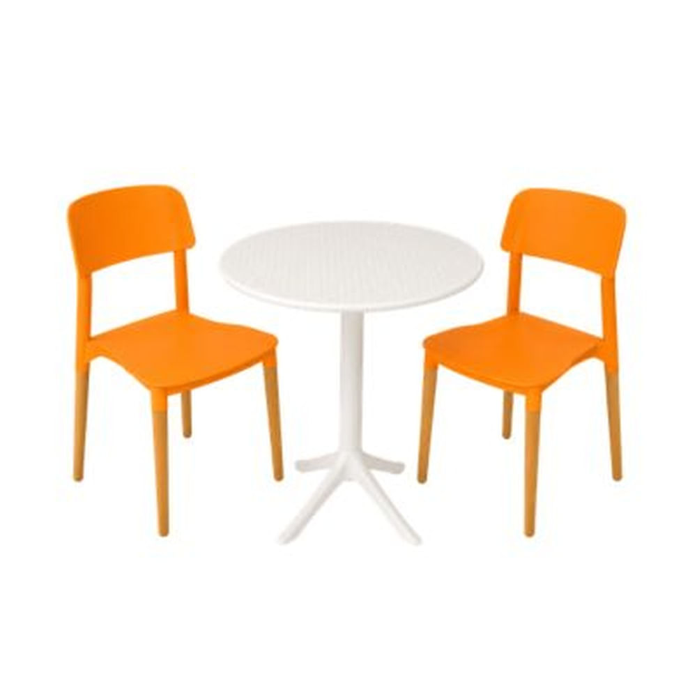 Pack  de Comedor / Mesa TURIN BLANCO + 2 sillas VERONA NARANJA