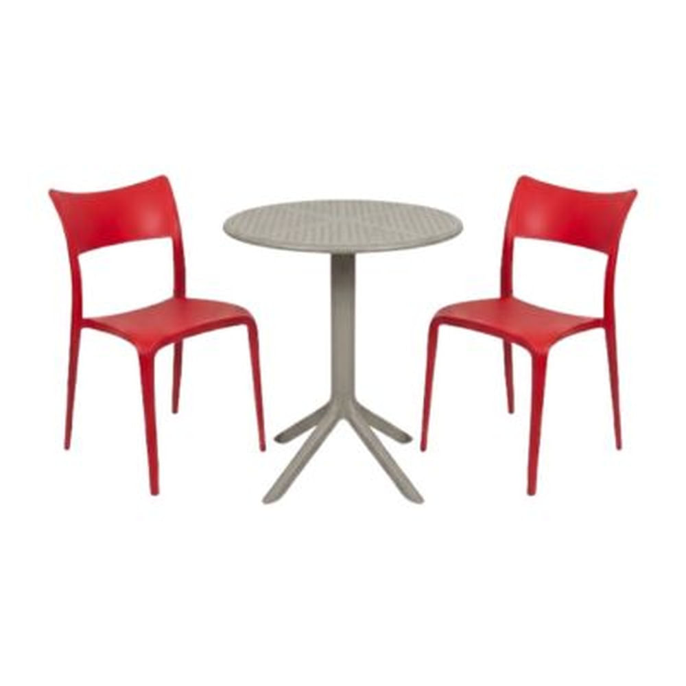 Pack  de Comedor / Mesa TURIN GRIS + 2 sillas BRUSELA ROJO