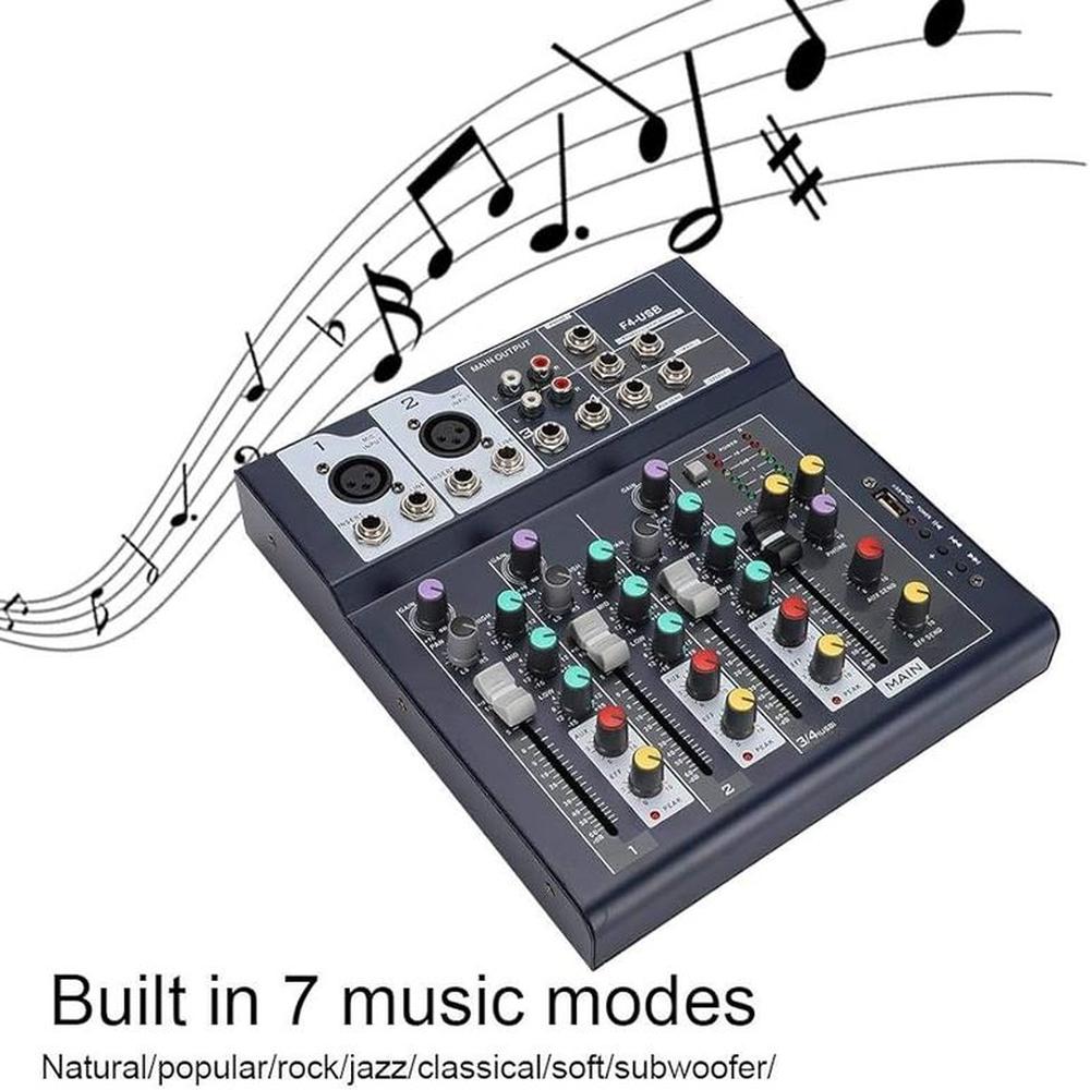 Mezclador de Audio Profesional 4 Canales Mezclado Audio USB Bluetooth