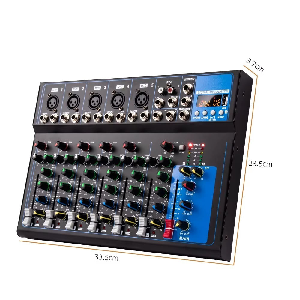 Mezclador de Audio Profesional 7Canales Mezclado Audio USB Bluetooth