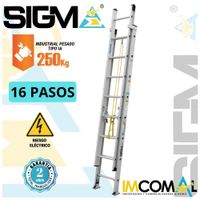 Escalera Aluminio Telescópica de 16 Pasos. Cap. Max. de Carga: 250 Kg. Tipo IA (Industrial Pesado)