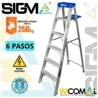 Escalera Aluminio Tijera Simple Acceso de 6 Pasos. Carga Max.: 250 Kg. Tipo IA. Industrial Pesado