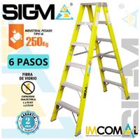 Escalera Fibra de Vidrio Tijera Doble Acceso de 6 Pasos. Carga Max:250 Kg. Tipo IA Industrial Pesado