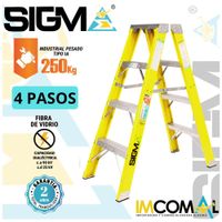 Escalera Fibra de Vidrio Tijera Doble Acceso de 4 Pasos. Carga Max:250 Kg. Tipo IA Industrial Pesado