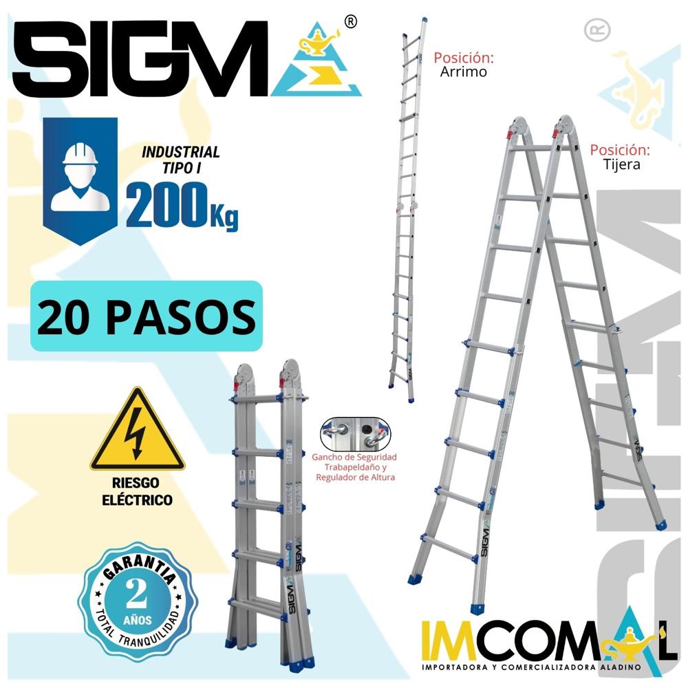 Escalera Aluminio  Multipropósito Telescópica de 20 Pasos 4x5. Carga: 200 Kg. Tipo I Industrial