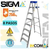Escalera Aluminio Tijera Simple Acceso de 8 Pasos. Carga Max.: 250 Kg. Tipo IA. Industrial Pesado