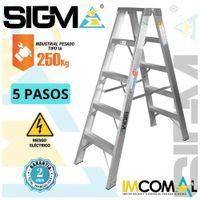 Escalera Aluminio Tijera Doble Acceso de 5 Pasos. Carga. Max.: 250 Kg. Tipo IA Industrial Pesado