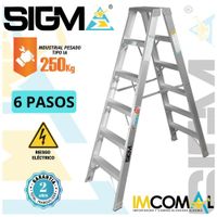Escalera Aluminio Tijera Doble Acceso de 6 Pasos. Carga. Max.: 250 Kg. Tipo IA Industrial Pesado