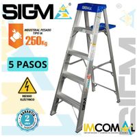 Escalera Aluminio Tijera Simple Acceso de 5 Pasos. Carga Max.: 250 Kg. Tipo IA. Industrial Pesado