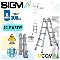 Escalera Aluminio  Multipropósito Telescópica de 12 Pasos 4x3. Carga: 200 Kg. Tipo I Industrial