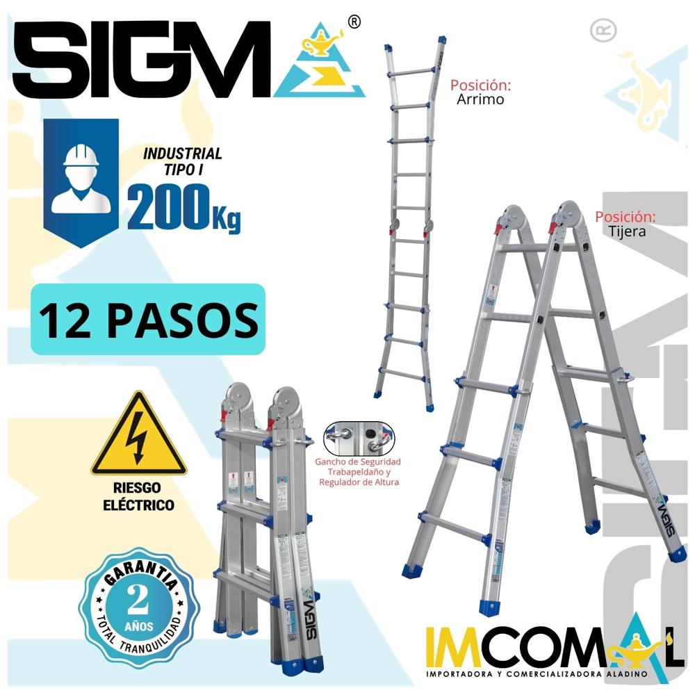 Escalera Aluminio  Multipropósito Telescópica de 12 Pasos 4x3. Carga: 200 Kg. Tipo I Industrial