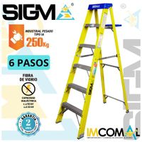 Escalera Fibra de Vidrio Tijera Simple Acceso de 6 Pasos. Carga Max:250Kg. Tipo IA Industrial Pesado