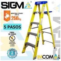 Escalera Fibra de Vidrio Tijera Simple Acceso de 5 Pasos. Carga Max:250Kg. Tipo IA Industrial Pesado