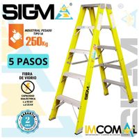 Escalera Fibra de Vidrio Tijera Doble Acceso de 5 Pasos. Carga Max:250 Kg. Tipo IA Industrial Pesado