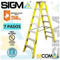 Escalera Fibra de Vidrio Tijera Doble Acceso de 7 Pasos. Carga Max:250 Kg. Tipo IA Industrial Pesado