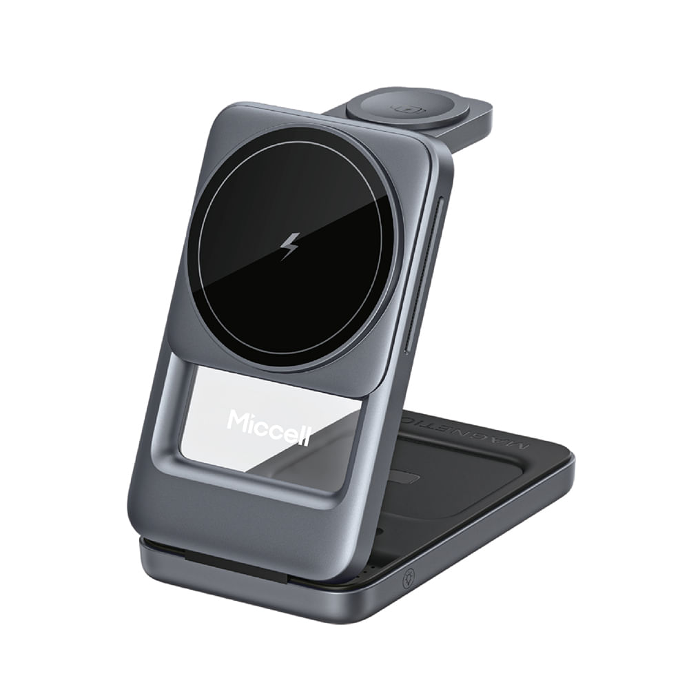 Miccell Cargador Inalámbrico Magnético 3 en 1 15W para Celular y Audífonos