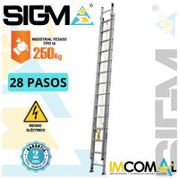 Escalera Aluminio Telescópica de 28 Pasos. Cap. Max. de Carga: 250 Kg. Tipo IA (Industrial Pesado)