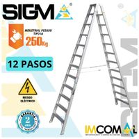 Escalera Aluminio Tijera Doble Acceso de 12 Pasos. Carga Max.: 250Kg. Tipo IA.Industrial Pesado