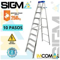 Escalera Aluminio Tijera Simple Acceso de 10 Pasos. Carga Max.: 250 Kg.Tipo IA.Industrial Pesado