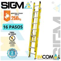 Escalera Fibra de Vidrio Telescópica de 16 Pasos. Carga Max.: 250 Kg. Tipo IA Industrial Pesado