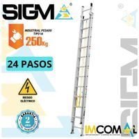 Escalera Aluminio Telescópica de 24 Pasos. Cap. Max. de Carga: 250 Kg. Tipo IA (Industrial Pesado)