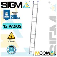 Escalera Aluminio Arrimo de 12 Pasos. Cap. Max. de Carga: 200 Kg. Tipo I (Industrial)