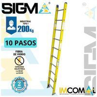 Escalera Fibra de Vidrio Arrimo de 10 Pasos. Cap. Max. de Carga: 200 Kg. Tipo I (Industrial)