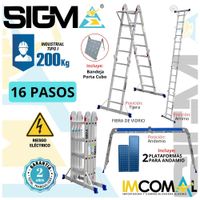Escalera Aluminio Multipropósito Pesada de 16 Pasos 4x4. Carga Max.: 200 Kg. Tipo I Industrial