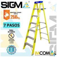 Escalera Fibra de Vidrio Tijera Simple Acceso de 7 Pasos. Carga Max:250Kg. Tipo IA Industrial Pesado