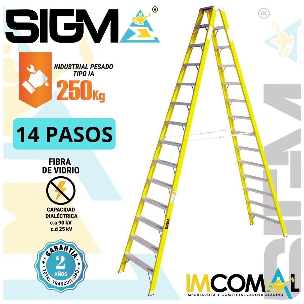 Escalera Fibra de Vidrio Tijera Doble Acceso de 14 Pasos.Carga Max.:250Kg.Tipo IA.Industrial Pesado