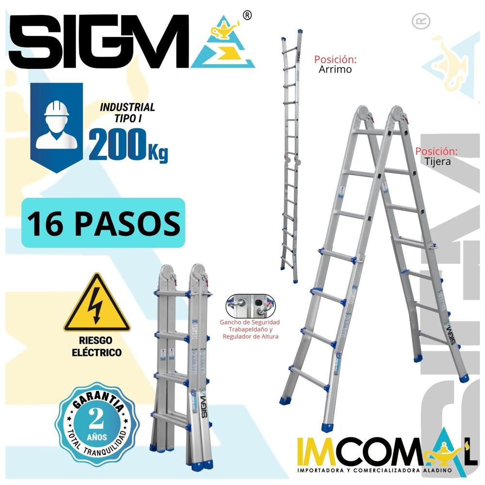 Escalera Aluminio  Multipropósito Telescópica de 16 Pasos 4x4. Carga: 200 Kg. Tipo I Industrial