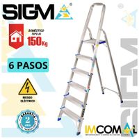 Escalera Aluminio Banqueta de 6 Pasos. Cap. Max. de Carga: 150 Kg. Tipo III (Domestica)
