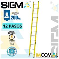 Escalera Fibra de Vidrio Arrimo de 12 Pasos. Cap. Max. de Carga: 200 Kg. Tipo I (Industrial)