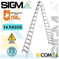 Escalera Aluminio Tijera Doble Acceso de 14 Pasos. Carga Max.: 250Kg. Tipo IA.Industrial Pesado