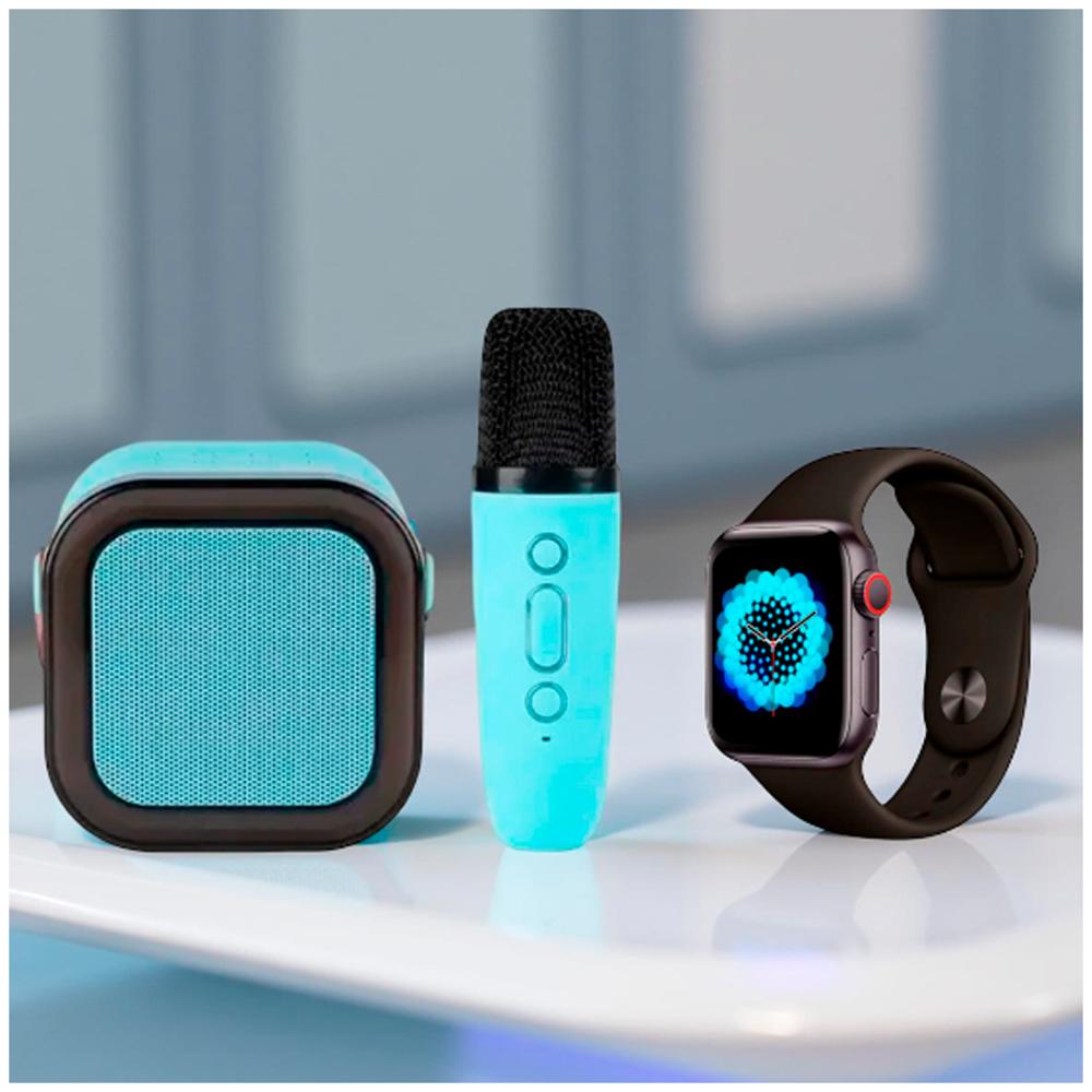 Parlante Bluetooth con Micrófono y Smartwatch Celeste